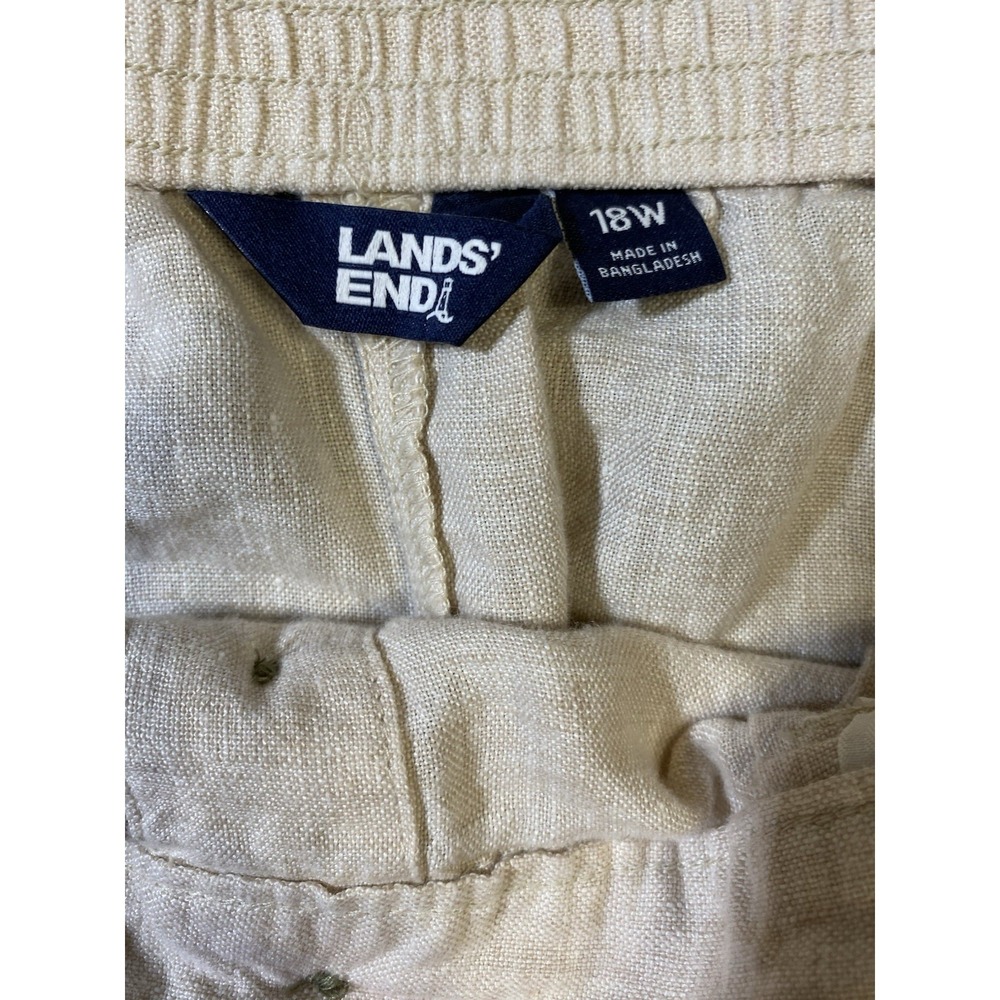 Lands' End Womens 18W Button Front Linen Midi Skirt Beige Cream Pockets Plus - Picture 2 of 10